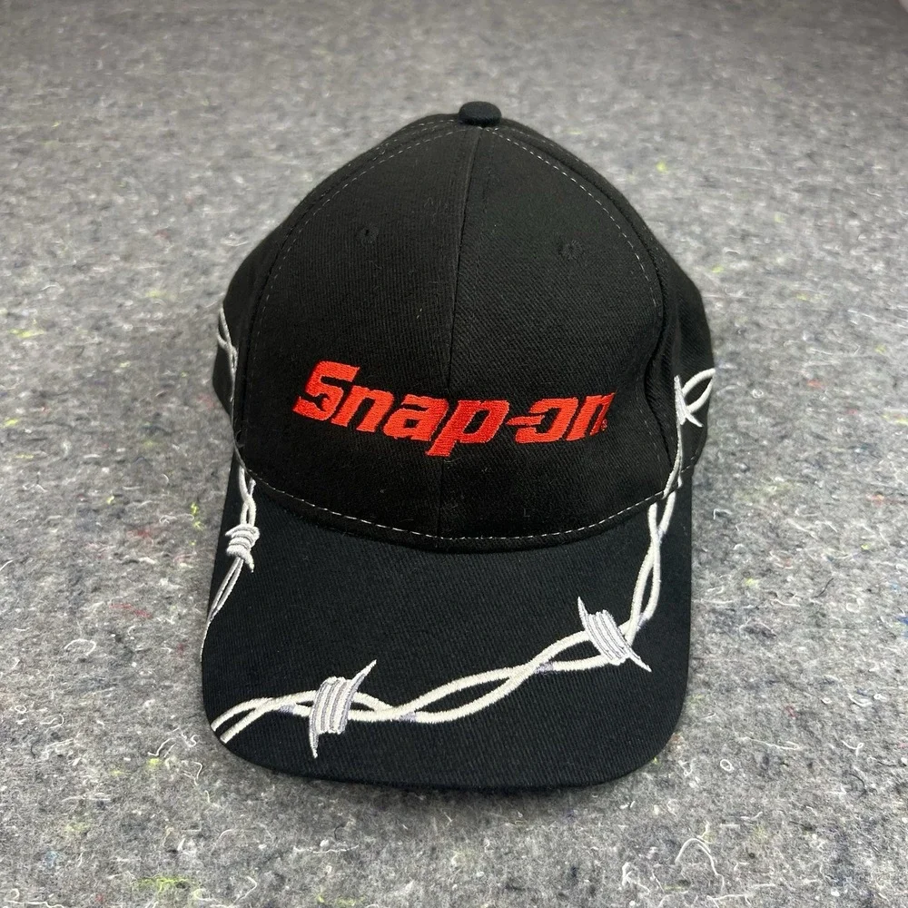 Snap-On Men's Baseball Cap One Size Black Barbed Wire Embroidered Hat Used